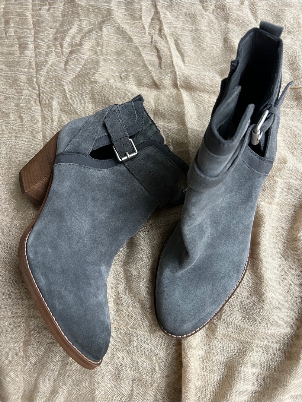 New Sam Edelman Gray Suede Ankle Booties with Wood Block Heel